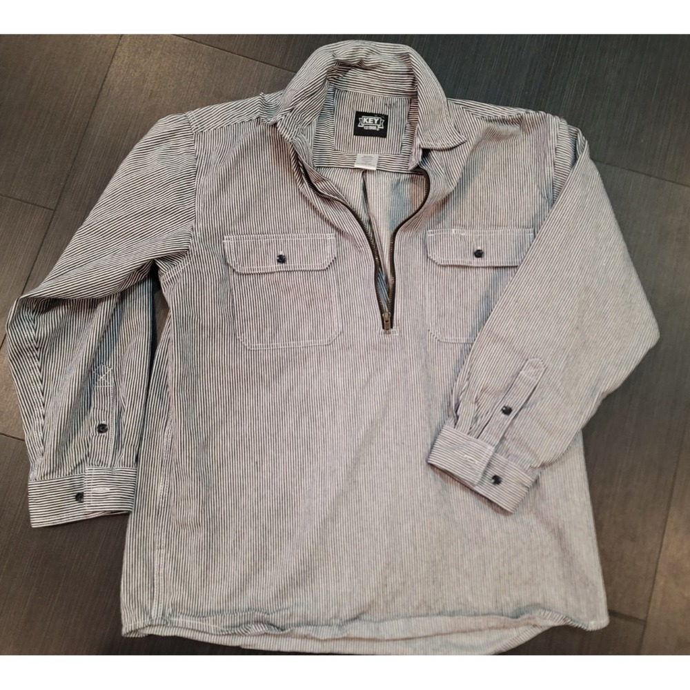 key hickory striped shirt Large excellent shape long sleeve quarter zip